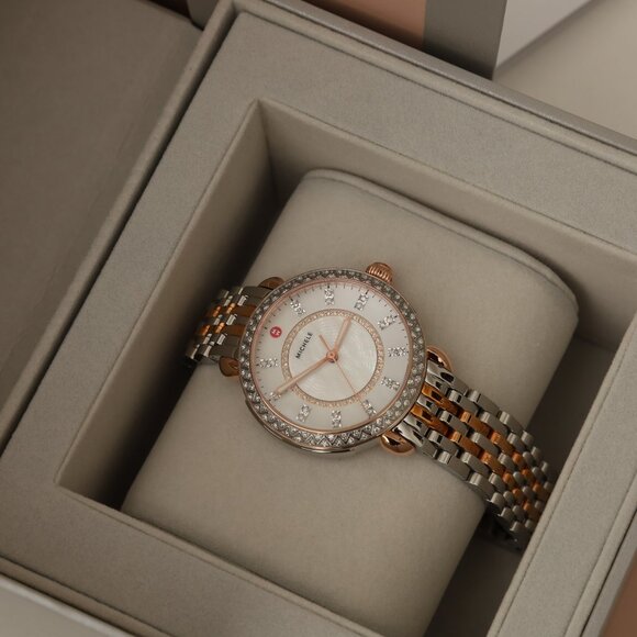 Michele Sidney MoP Diamond Silver Rose Gold Watch - Picture 13 of 13